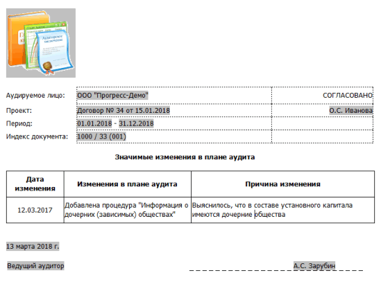 Значимые изменения в плане аудита